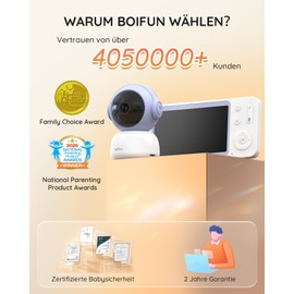 BOIFUN 2026 2K/3MP Baby Monitor with Camera WiFi, Night Vision without Visible Light, 5 Inch Video Baby Monitor with App, 360° Automatic Tracking, Crying, Motion and Noise Detection, Temperature Detection