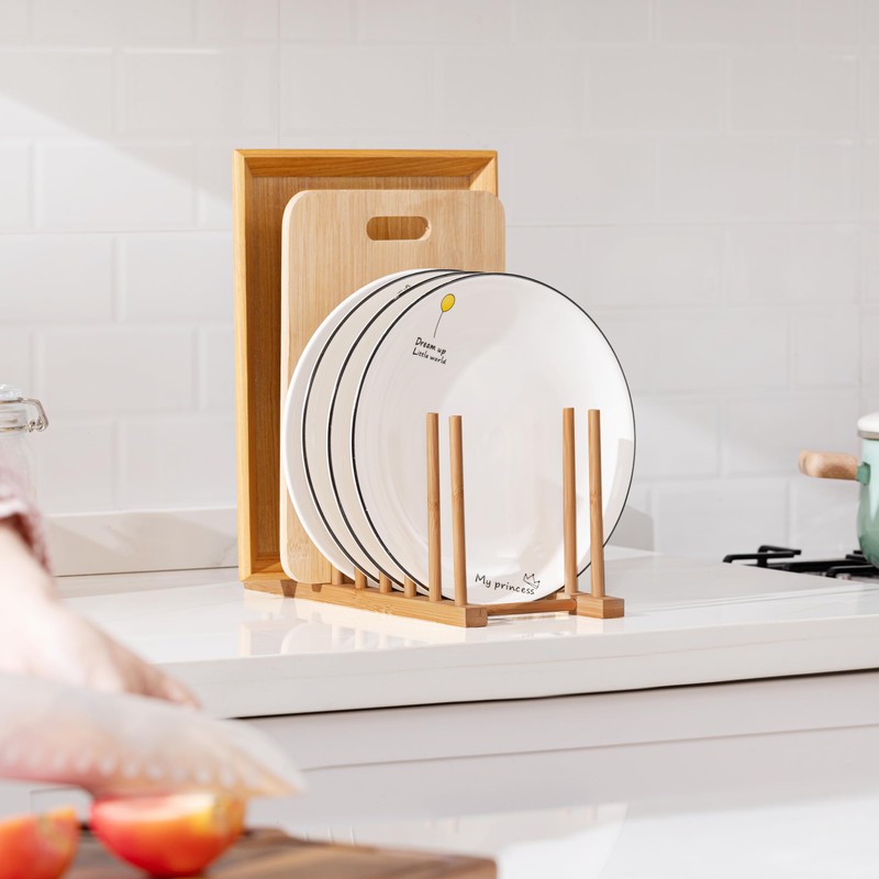 HBlife Heighten and Widen Bamboo Dish Dying Rack Pot Lid
