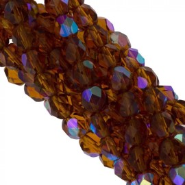 Czech 6mm Dark Topaz AB Czech Faceted Firepolish Glass Beads (25)