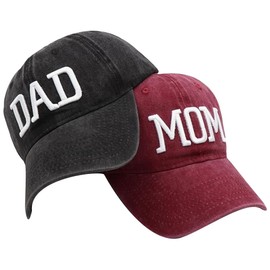 Nfpggs Mom and Dad Hats Fathers Day Mom Dad Gifts Hat Embroidered Adjustable Baseball Caps Gift for Couples Parents (UK, Alpha, M, 4XL, Black Dad&Red Mom)