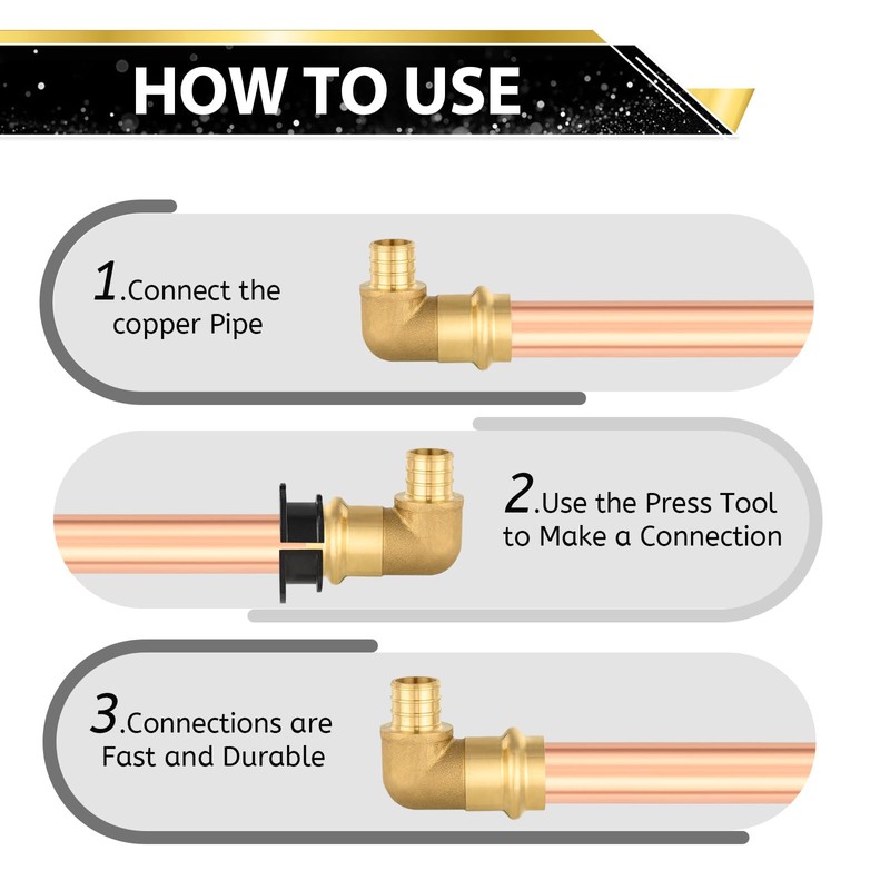 (10 Pack) FOSKAN 3/4"Press x 3/4"PEX Crimp Elbow,Brass Press Fitting,Connection