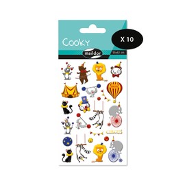 Maildor CY139Cpack - 10 x 1 Pack of 3D Cookie Stickers, 1 Sheet 7.5 x 12 cm, Circus (25 Stickers)