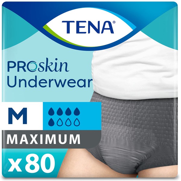 TENA Incontinence Underwear for Men, Maximum Absorbency, ProSkin - Small/Medium - 80 Count