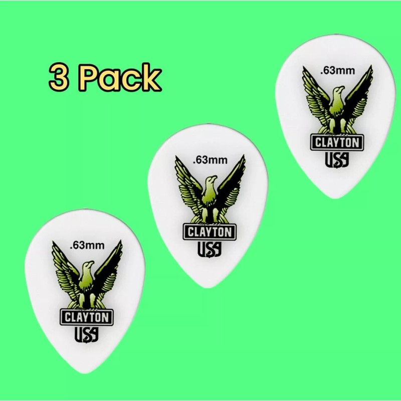 Clayton Acetal Small Teardrop Guitar Picks .63mm 3 Picks