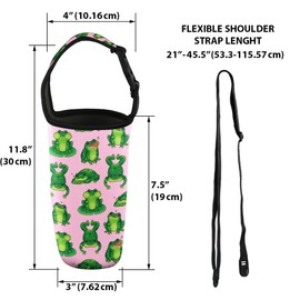 WIRESTER Tumbler Carrier Holder Pouch with Shoulder Strap, Reusable Tumbler Sleeve with Carrying Handle for 30oz Insulated Coffee Mugs - Green Frog Pattern