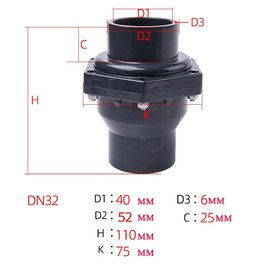 Swing Check Valve Non-Return Check Valve PVC Double Union Solvent Weld Pipe Fittings for Metric Pressure Pipe (DN32 Φ40mm)