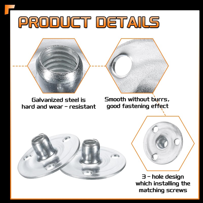 uxcell 4Pcs M6 T-Nuts, Zinc Plated Steel Brad Hole Tee