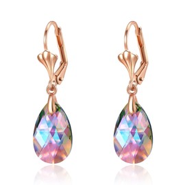 EleQueen Austrian Crystal Teardrop Leverback Dangle Earrings for Women, Fashion Purple 14K Gold Plated Hypoallergenic Jewelry, Valentine's Day/Mother's Day Earrings Gift for Girlfriend/Mom