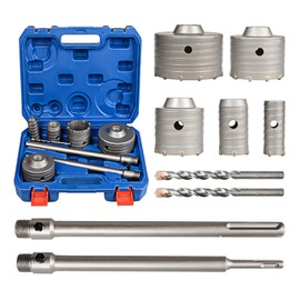 9Pcs Masonry Concrete Hole Saw Kit (30 40 65 80 100 mm), 300 mm Tungsten Carbide SDS Plus and SDS Max Bit Shank, Hole Saw Set for Concrete Brick Stone Cement Tile