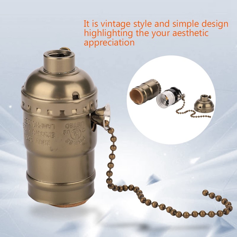 Fdit Aluminum Vintage Light Socket Pull Chain Desk Table Lamp