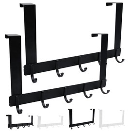 LFSEMINI 2 Pack Over Door Hook Hanger, Black/White, Long/Short, Heavy-Duty Over Door Hanger(2 Pack, Black, Long)