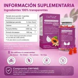 Gwynne Puro Natural Aumento De Mamas Lifting De Glúteos,con Pueraria Mirifica 1000mg Y Extracto De Papaya 500mg,apoyo Al Crecimiento Mamario,piel Sana,estrógeno,60 Gominolas
