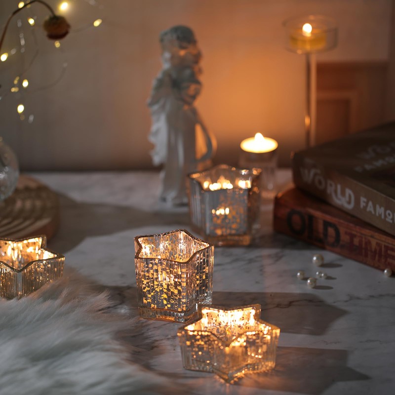 Letine 10pcs Silver Ribbed Star Candle Cups - Assorted Height