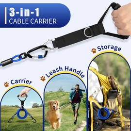 Duckygoo Heavy Duty Dog Tie Out Cable-Dog Leads for Yard & Camping, Rust Proof Leash Cable with Carrying Handle, No Tangle Tether for Medium to Large Dogs Up to 500lbs,10ft,Blue