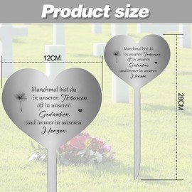 Grave Decoration Weatherproof, Cemetery Decoration, Grave Stake Stainless Steel Heart, with Saying du Somemal Bist du in Unseren Träumen, Oft in Unseren Gedanken und Immer in Unseren Herzen