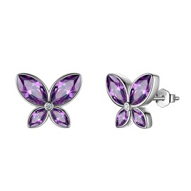 Aurora Tears Purple Butterfly Stud Earrings Women 925 Sterling Silver Animal Butterflies February Birthstone Amethyst Stud Earrings Crystal Wedding Birthday Jewellery DE0229F, Glass, Cubic Zirconia