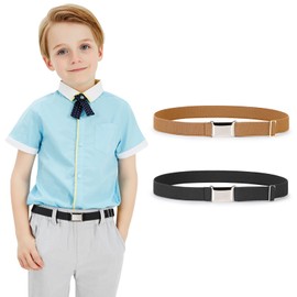 JASGOOD Kids Toddler Belt Elastic Stretch Adjustable Belt for Boys and Girls with Silver Square Buckle 2 Pack (Black+Brown,Pants Size below 26 Inch)