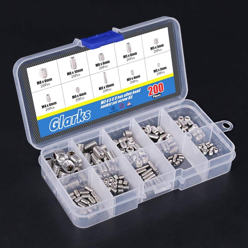 Glarks 200-Piece M3 4 5 6 8 Hex Allen Head