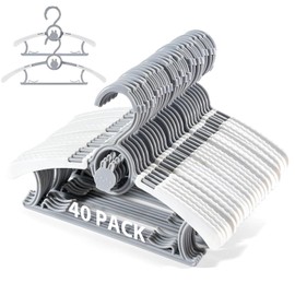 PIGLOG 40PCS Gray Stackable Baby/Toddler Non Slip Extendable Hangers with Windproof Buckles