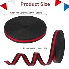 PATIKIL 5/8" Black Red Striped Grosgrain Ribbon, 25 Yard Polyester Fabric Stripe Craft Ribbon Double Faced Design for Bow Gift Wrapping DIY Making Garment Christmas Decorations
