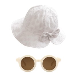 ZGDEIWGF 1 Toddler Sun Hat, 1 Sunglasses, Bowknot Sun Hat for Girls, Toddler Fisherman Hat, Foldable Baby Hat