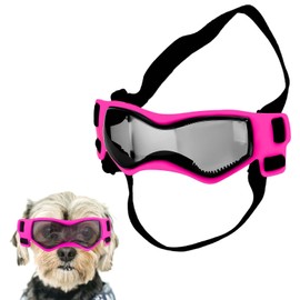 Dog Goggles for Small Breeds, Windproof Anti-Fog Dog Sunglasses Adjustable Puppy Sunglasses for Small Medium Dogs Outdoor Riding Driving Protective Eyewear (Pink)