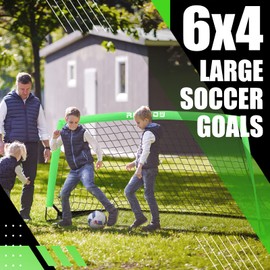 RUNBOW 6x4 ft Portable Kids Soccer Goal for Backyard Practice Soccer Net with Carry Bag (6x4 FT, 1 Pack, Green)