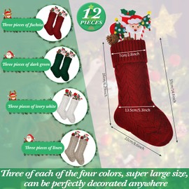 12 Pieces Christmas Stockings 14.5 Inch Cable Knitted Xmas Stockings Christmas Stockings Hanging Xmas Stockings for Christmas Fireplace Office Holiday Decoration (Wine Red, White, Linen, Dark Green)