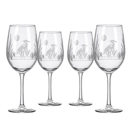 Rolf Glass Heron White Wine Glass | 12oz Stemmed Wine Glass | Lead-Free and Diamond-Wheel Etched | Proudly Made in the USA | Coastal Glassware | Set of 4