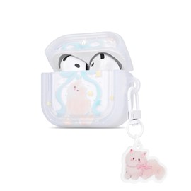 DiyGody Case Compatible with Airpods 4th Generation (2024) with Keyring, Cute Protective Case with Kitten Pattern for Girls, Ultra Thin TPU Shockproof Non-Slip Anti-Dust No Odour Case