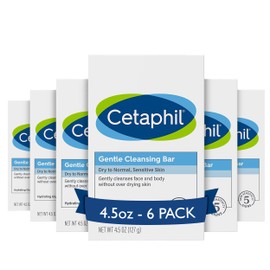 Cetaphil Gentle Cleansing Bar, 4.5 oz Bar (Pack of 6), Nourishing Cleanser Bar For Dry, Sensitive Skin, Non-Comedogenic, (Packaging May Vary)