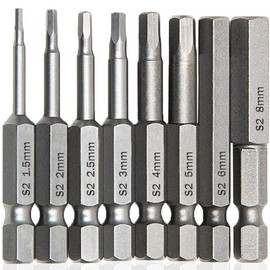 Hex Wrench Bit Set of 8, Impact Driver Bit, Precision Screwdriver, Hexagonal Bit, 0.25 inch (6.35 mm), Magnetic Absorption, Electric Screwdriver Bit, 0.06 - 0.3 inch (1.5 - 8 mm), Drill Bit Tool, 2.0 inch (50 mm) Long Hex Bit
