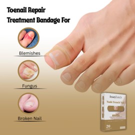 BeautyBands Toe Nail Cover Up Bandages for Unsightly, Broken or Cracked Toenails | Waterproof & Sterile Fake Nail Protector (Nude French)