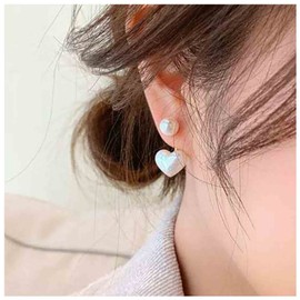 Allereya Vintage Heart Ear Jackets Earrings Love Heart Studs Earrings White Pearl Heart Earrings Wedding Pearl Studs Earrings Jewelry for Women and Girls