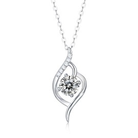 solarrajewelry Moissanite Flame Swirl Pendant Necklace | Lab Grown 1.0ct Diamond & Platinum Plated Pendant | Sterling Silver Necklace for Women | Moissanite Necklaces for Women | Charm Pendants
