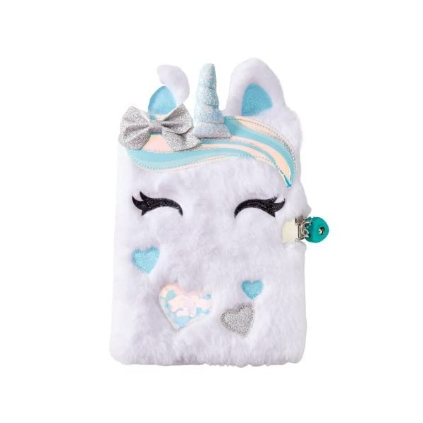 Claire's Furry Unicorn Diary with Lock for Girls - Fluffy Plush Cute White Unicorn Locking Diary Kids Notebook Thought Journal - Ruled Pages for Creative Writing Practice Homework
