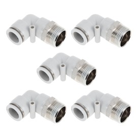 TUCKBOLD Push to Connect Air Fittings 5/8" 90 Degree Air Line Quick Joint Plastic Nickel-plated Copper 3/4"NPT 5 Pcs White Silver Tone