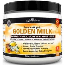 Organic Keto Golden Milk Powder with Ashwagandha & Turmeric - For Relaxation & Recovery - Promotes Healthy Joints & Mobility - Supports Healthy Digestion -Soothing Ayurvedic Blend with Vanilla