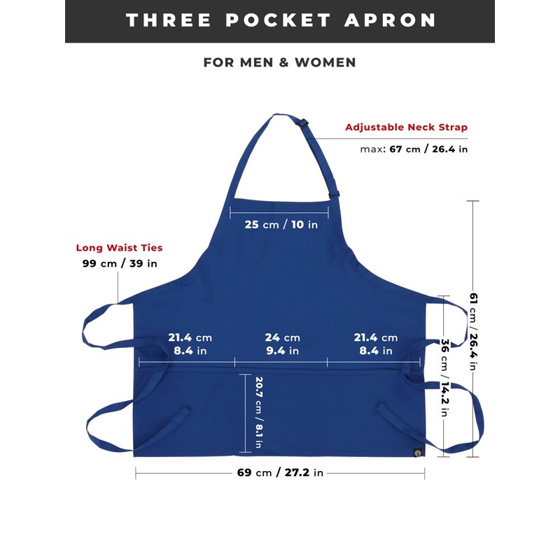 Chef Works Unisex Three Pocket Apron, Royal, One Size