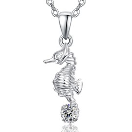 PARYFO Seahorse Necklace for Women 925 Sterling Silver Moonstone/Opal/Zircon Seahorse Chain Seahorse Pendant Ocean Animal Jewellery Gifts for Women Girls Children Wife Friends, Sterling Silver