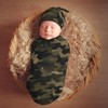 Brown Green Camouflage Swaddle Blanket with Beanie Hat Set Newborn