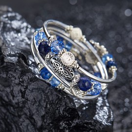 FULU AUTUMN Women's Boho Bracelet with Multilayer Beads Silver Wrap Bracelet Fashion Jewellery Gifts for Birthday and Mother's Day for Women, Zinc, No gemstone