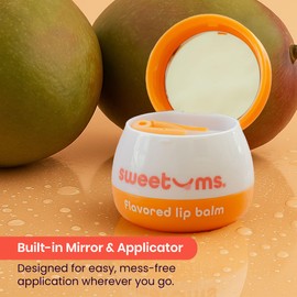 Sweetums Mango Lip Balm with Vitamin E Oil – Natural Lip Moisturizer for Dry, Chapped Lips – Vegan Lip Care with Built-In Mirror and Applicator – Hydrating Lip Treatment – 0.15 oz