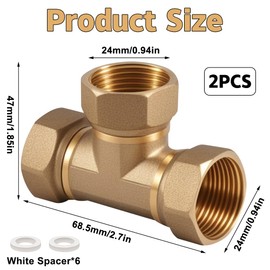 2 Stück Messing T-Stück Schwenkrohrverschraubung 3/4 Zoll, Messing T-Stück 3/4" IGxIGxIG, DN20 Innengewinde T-Stück Wasseranschluss, 3-Wege-T-Verbindungsstück Kupplung für Klimaanlage, Kälteanlage