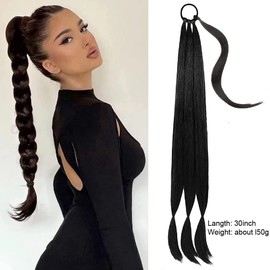 1 x braid extensions, ponytail extension with hair band, for braiding long ponytail hairpiece for women, black