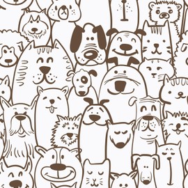 Ismoon Peel and Stick Wallpaper Dog Wallpaper Brown and White Contact Paper Modern Puppy Cat Stick on Removable Self Adhesive Wall Paper for Kids Bedroom Vinyl Wall Decor, 17.3x177in