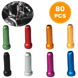 VTurboWay 8 Color 80 PCS, Cable End Crimps, Bike Cable End Caps, Alloy Road Mountain Bikes Brake Tips Shifter, 10 PCS for Each Color of Red Black Golden Silver Green Blue Purple Orange