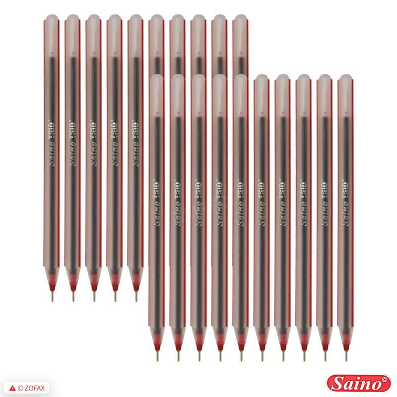 SAINO Trio+ Ballpoint Pens, RED, Fine Point (0.7mm), Pack of