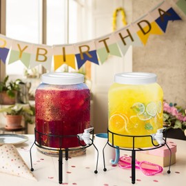 Tanlade 2 Pack 2 Gallon Plastic Drink Dispenser with Stand Beverage Dispenser with Sturdy Metal Base Juice Dispensers Drink Jar with Spigot for Weddings Parties Lemonade Tea Countertop