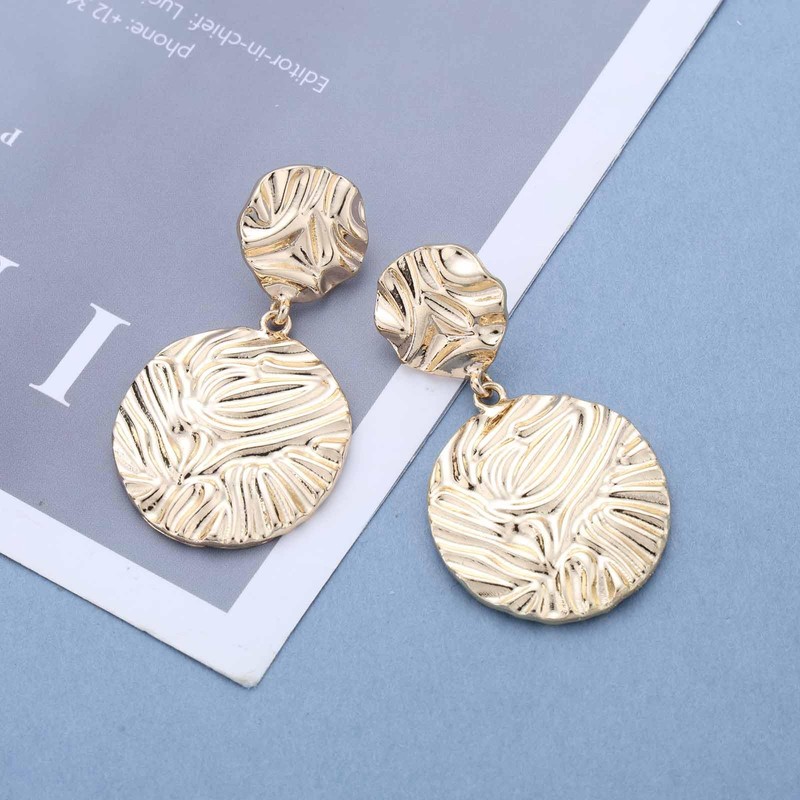 Enautoabs Bohemian Large Gold Hammered Disc Coin Dangle Earrings Round